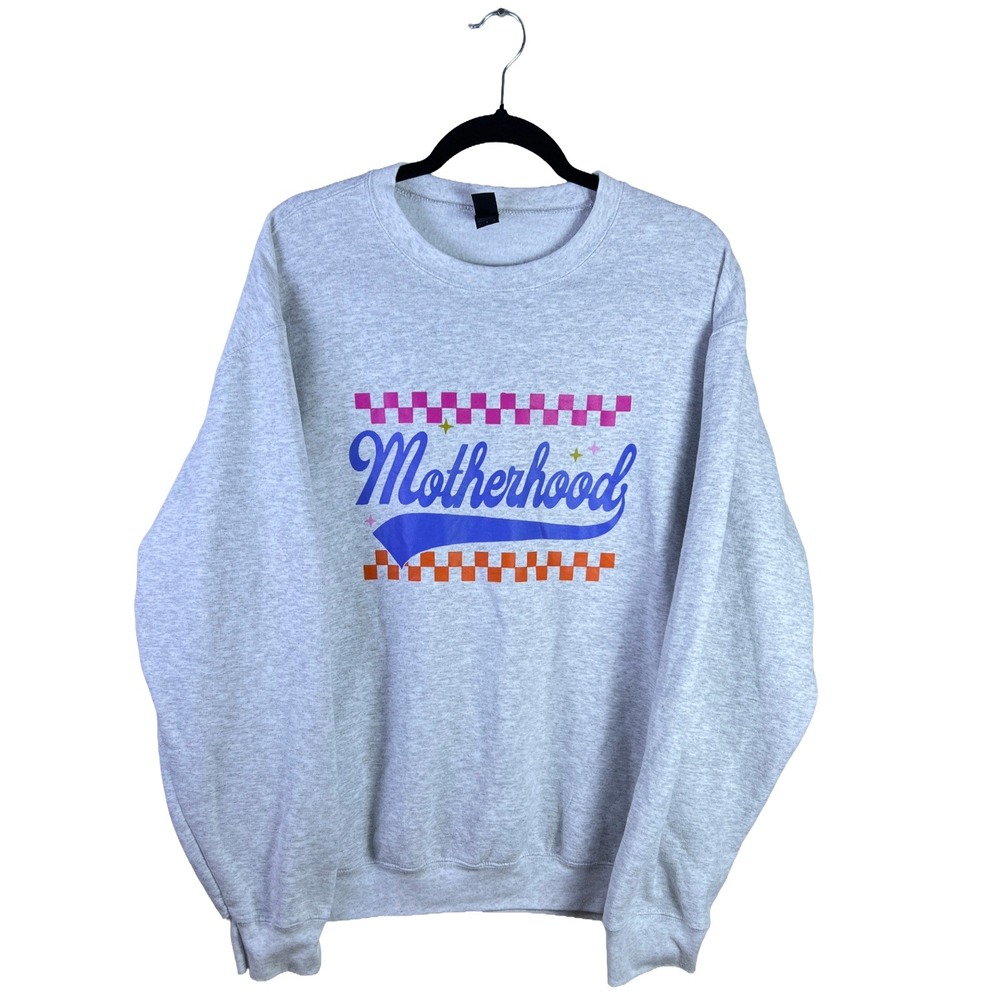 Port & Co Motherhood Crewneck Sweatshirt Women Large Grey Checkered Retro